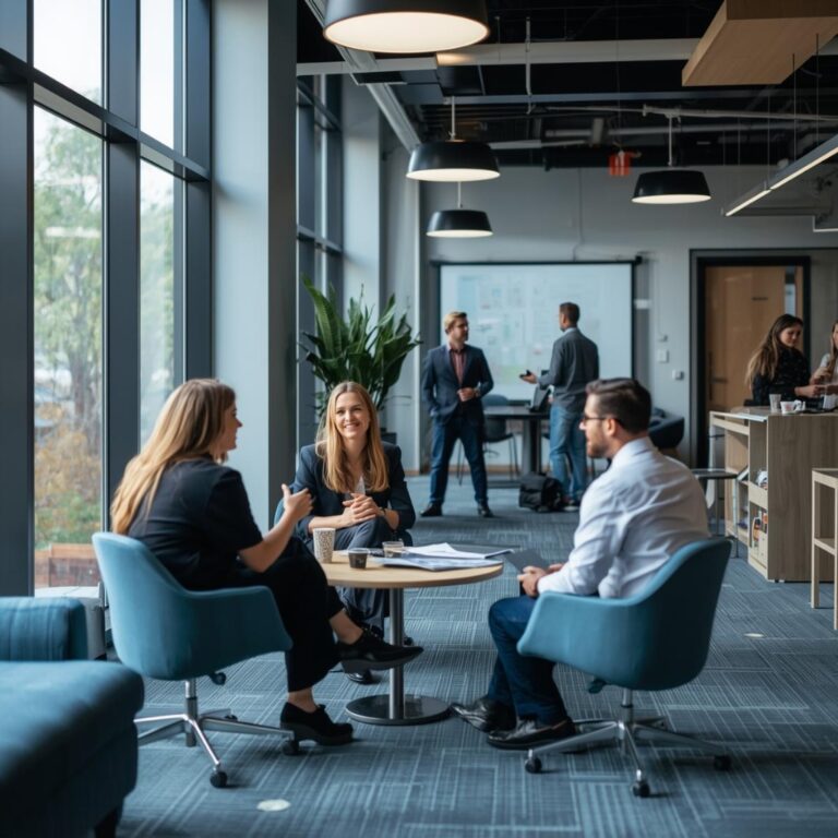 Candidate Experience: Kandidatinnen und Kandidaten unterhalten sich während des Recruitingprozesses eines mittelständischen Unternehmens